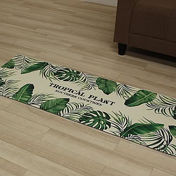 九装 キッチンマット 約45×120cm 撥水 汚れに強い 拭くだけ 台所用 塩化ビニル 花柄 フルーツ 植物柄 モンステラ グリーン