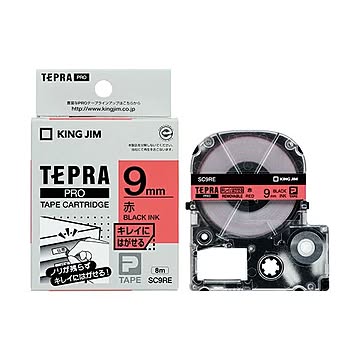 (まとめ) キングジム テプラ PRO テープカートリッジ キレイにはがせるラベル 9mm 赤／黒文字 SC9RE 1個 【×10セット】
