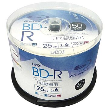 BD-Rディスク25GB 1-6倍速対応 1回記録用 ホワイトワイド印刷対応50枚 L-B50P