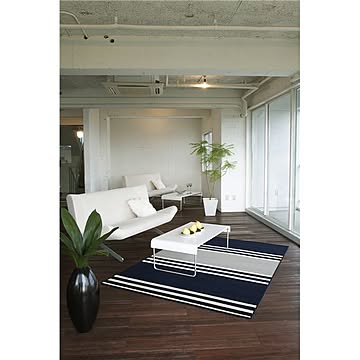 NEXTHOME マイナス6℃冷たいクールエコ2ラグ 長方形 フレンチボーダー柄 ネイビー 130cm×190cm