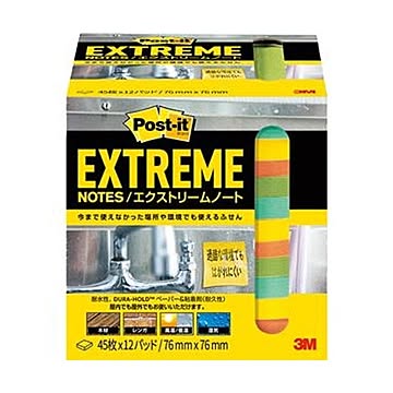 （まとめ）3M ポスト・イットエクストリームノート 76×76mm 4色 EXTRM33-12ASJ1 1パック（12冊）【×5セット】