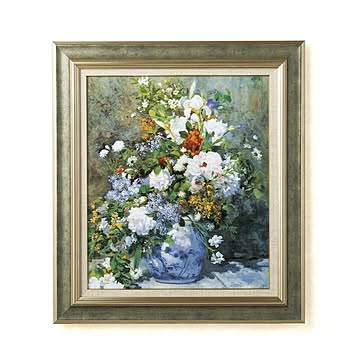 名画額縁/フレームセット 【F10号】 ルノワール 「花瓶の花」 690×615×38mm 壁掛けひも付き ストーングレーフレーム