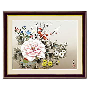 アート 額絵 四季花 北山 歩生 本紙サイズ F4(約31x23cm) 額サイズ 42x34cm 三幸