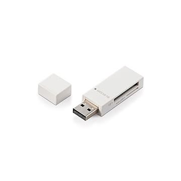 (まとめ) エレコム カードリーダー SD microSD対応 直挿し スティックタイプ キャップ付 ホワイト MR-D205WH 【×2セット】