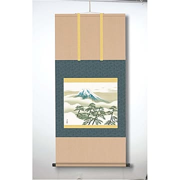 【横山大観生誕150年】富士図・富士絵画・高精彩特色技術絵■横山大観　霊峰富士掛軸(尺五)　松に富士