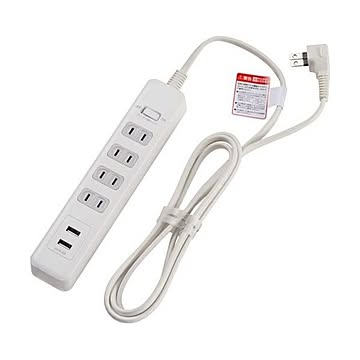 （まとめ）ELPA 耐雷 USB付きタップ 4個口2m ホワイト WLS-402USB（W）1個【×5セット】
