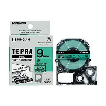 (まとめ) キングジム テプラ PRO テープカートリッジ キレイにはがせるラベル 9mm 緑／黒文字 SC9GE 1個 【×10セット】
