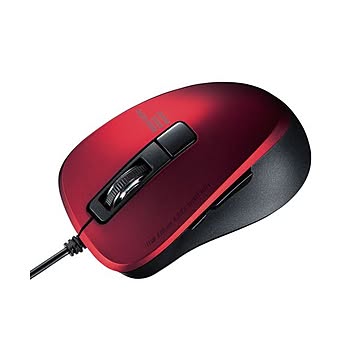 サンワサプライ 静音有線ブルーLEDマウス（5ボタン） レッド MA-BL156R