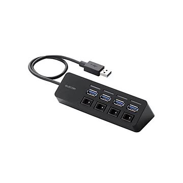 エレコム 4ポートUSB3.0ハブ（マグネット・個別スイッチタイプ） U3H-S418BBK