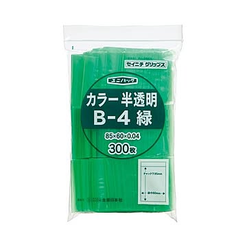 (まとめ) セイニチ チャック付袋 ユニパックカラー 半透明 ヨコ60×タテ85×厚み0.04mm 緑 B-4ミドリ 1パック(300枚) ×5セット