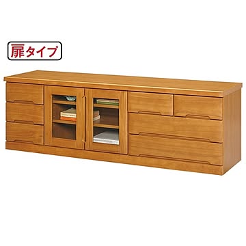 天然木 リビングボード/収納棚 【約幅150cm】 木製 引き出し付き ガラス 〔ダイニング〕
