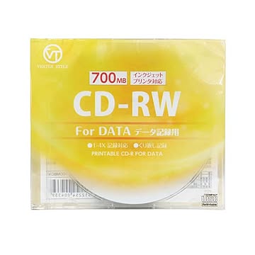 (まとめ)VERTEX CD-RW(Data) 繰り返し記録用 700MB 1-4倍速 1P インクジェットプリンタ対応(ホワイト) 1CDRWD.700MBCA×10セット