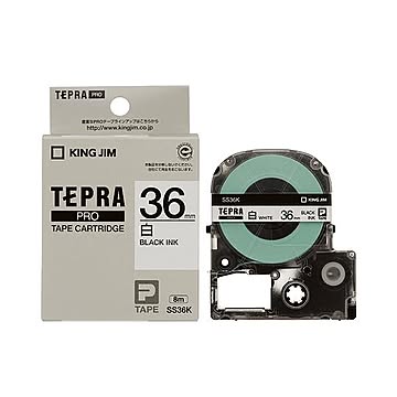 （まとめ） キングジム テプラ PRO テープカートリッジ 36mm 白／黒文字 SS36K 1個 【×2セット】
