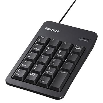 バッファロー 有線テンキーボード Tabキー/USBハブ付き ブラック BSTKH100BK