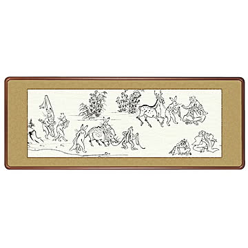 額絵 鳥獣戯画 恵風 124x48cm 三幸