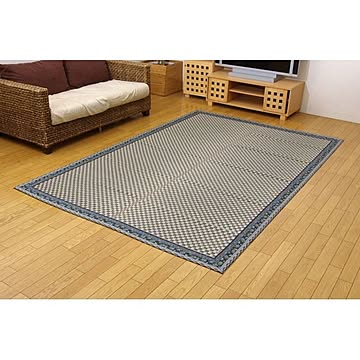 純国産 イ草花ござカーペット 『かれん』 ブルー 江戸間