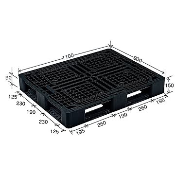 岐阜プラスチック工業 プラスチックパレット J-D4・1109 片面使用ブラック 1100×900ｍｍ【代引不可】