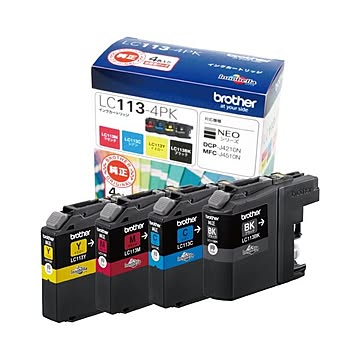 （まとめ） ブラザー BROTHER インクカートリッジ お徳用 4色 LC113-4PK 1箱（4個：各色1個） 【×3セット】