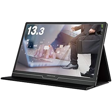 グリーンハウス 13.3型ポータブル液晶ディスプレイ/1920×1080/HDMI、USBType-C/ブラック/スピーカー:あり GH-LCU13A-BK