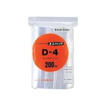 (まとめ) セイニチ ユニパック チャック付ポリエチレン ヨコ85×タテ120×厚み0.04mm D-4 1パック（200枚）  【×30セット】