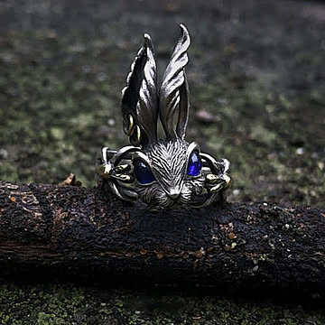 【在庫限り】リング ウサギ ラビット 青い目 ファンタジー 指輪 アクセサリー お守り 厄除け 魔除け スタイル お洒落アイテム 開運厄除 祈願成就 風水 パワー