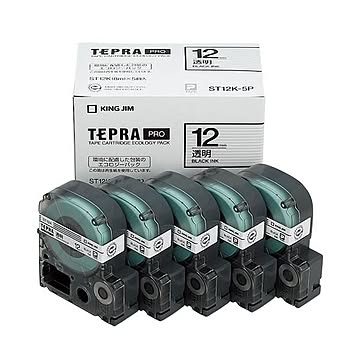 キングジム テプラ PROテープカートリッジ 12mm 透明/黒文字 ST12K-5P 1パック(5個)