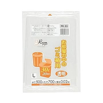 ゴミ箱用L30L 20枚入02LLD+メタロセン透明 PR33 （50袋×5ケース）250袋セット 38-341
