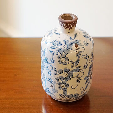 シノワズリー柄 花瓶 M 陶器製 アジアン ホワイト ブルー