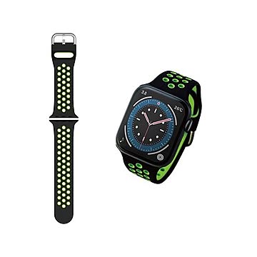 エレコム Apple Watchアップルウォッチ用 シリコンバンド 45mm 44mm 42mm 軽量 スポーツ 通気穴付 ブラック×グリーン AW-44BDSCNBK2 Apple Watch別売