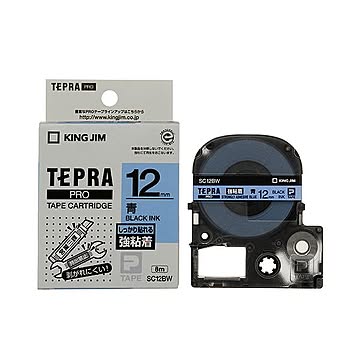 (まとめ) キングジム テプラ PRO テープカートリッジ 強粘着 12mm 青／黒文字 SC12BW 1個 【×10セット】