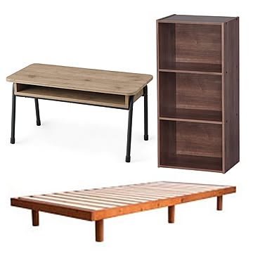 【すぐ使える家具３点セット】天然木すのこベッド＋センターテーブル＋収納ボックス