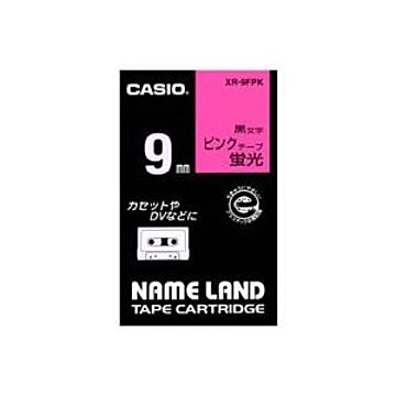 （まとめ）カシオ CASIO 蛍光テープ XR-9FPK 桃に黒文字 9mm×5セット