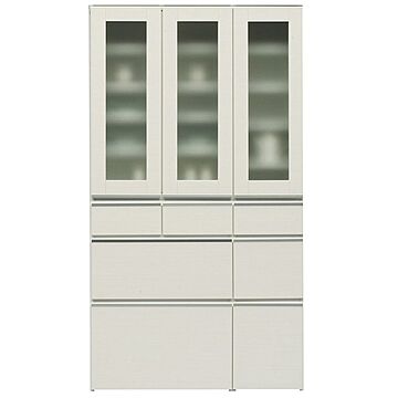 キッチン収納 ガラス扉付き ホワイト色 幅100cm 国産固定式ダイニングボード