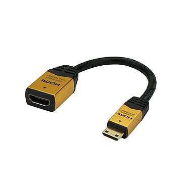 (まとめ)HORIC HDMI-HDMI MINI変換アダプタ 7cm ゴールド HCFM07-331GD×10セット