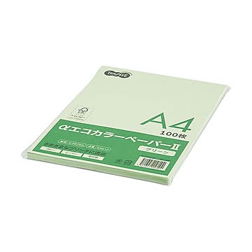 (まとめ) TANOSEE αエコカラーペーパーII A4 グリーン 少枚数パック 1冊（100枚） 【×30セット】