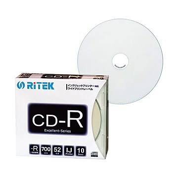 （まとめ）RITEK データ用CD-R 700MB1-52倍速 ホワイトワイドプリンタブル 5mmスリムケース CD-R700EXWP.10RT SC N1パック(10枚) 【×10セット】
