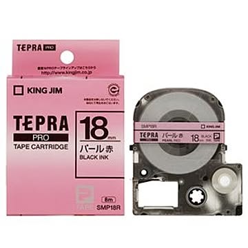 （まとめ） キングジム テプラ PRO テープカートリッジ カラーラベル（パール） 18mm 赤／黒文字 SMP18R 1個 【×4セット】