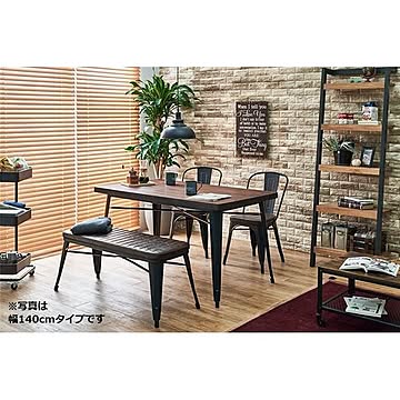 ビンテージ風 ダイニング4点セット 120cmテーブル＋肘なしチェア2脚＋ベンチ1脚 ダークブラウン 木製 合皮張地