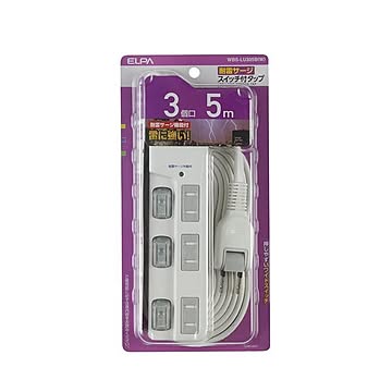 （まとめ） ELPA LEDランプスイッチ付タップ 耐雷サージ機能付 3個口 5m WBS-LU305B（W） 【×5セット】