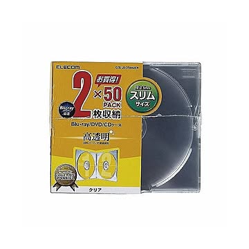 (まとめ)エレコム Blu-ray/DVD/CDケース(スリム/PS/2枚収納) CCD-JSCSW50CR×2セット