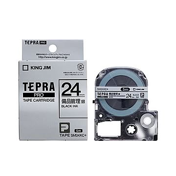 （まとめ） キングジム テプラ PRO テープカートリッジ 備品管理ラベル 24mm 銀／黒文字 SM24XC 1個 【×4セット】