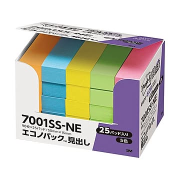 (まとめ) 3M ポストイット エコノパック 強粘着見出し 50×15mm ネオンカラー5色 7001SS-NE 1パック（25冊）  【×10セット】