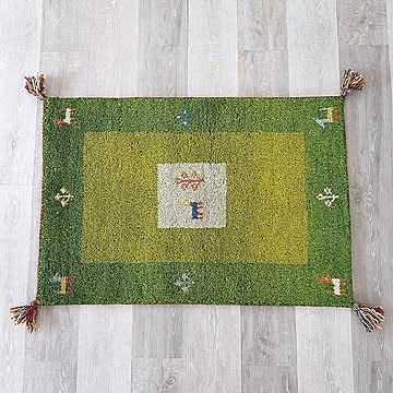 トシシミズ ハンドノット ギャッベ マット 60x90cm グリーン GH929A