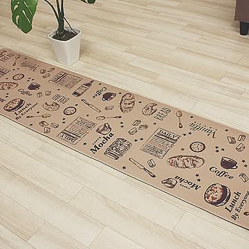 九装 キッチンマット Y 約45×180cm 撥水 汚れに強い 拭くだけ 台所用 塩化ビニル 花柄 フルーツ 植物柄 ベージュ