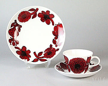 【復刻版】 グスタフスベリ レッドアスター 496-06 コーヒーカップ＆ソーサー +  496-03 プレート 18cm GUSTAVSBERG Red Aster