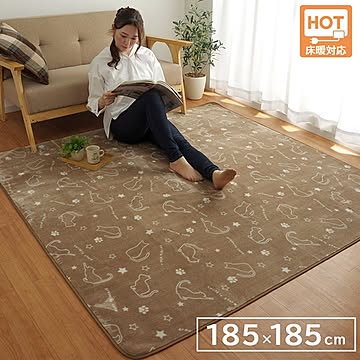 2畳洗えるアニマル柄ラグカーペット 約185×185cm ホットカーペット対応 ブラウン