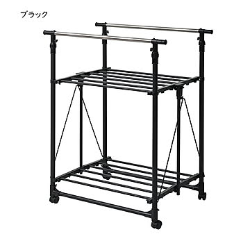 B.Bファニシング ワンタッチ収納 洗濯物干しラック ワイド ブラック