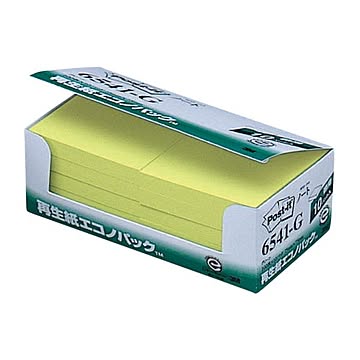 まとめ 3M ポスト・イット エコノパックノート 再生紙 75×75mm グリーン 6541-G 1パック10冊  ×10セット
