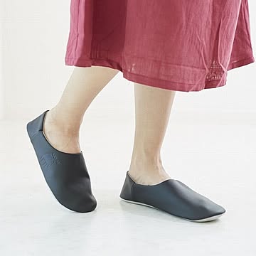 moz ルームシューズ ウォッシャブル レザータイプ M ブラック
