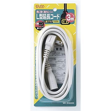 （まとめ） ELPA L型延長コード 3m W-300H 【×5セット】